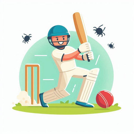 Cricket player with bat and ball. Flat vector illustration.のイラスト素材