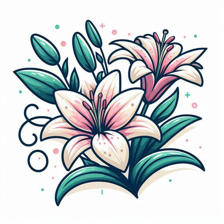 Beautiful lily flowers bouquet. Vector hand drawn illustration.のイラスト素材