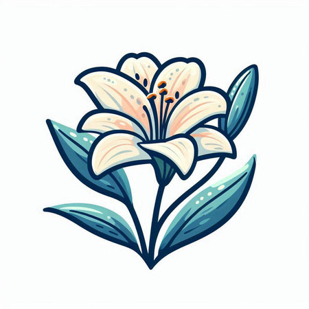 Lily flower. Hand drawn vector illustration isolated on white background.のイラスト素材