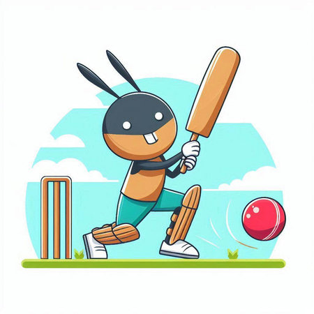 Cricket Bats Playing Cricket Cartoon Character Vector Illustration.のイラスト素材