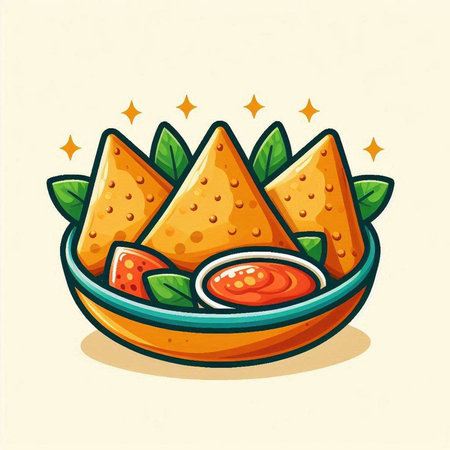 Mexican nachos in bowl. Mexican food. Vector illustrationのイラスト素材