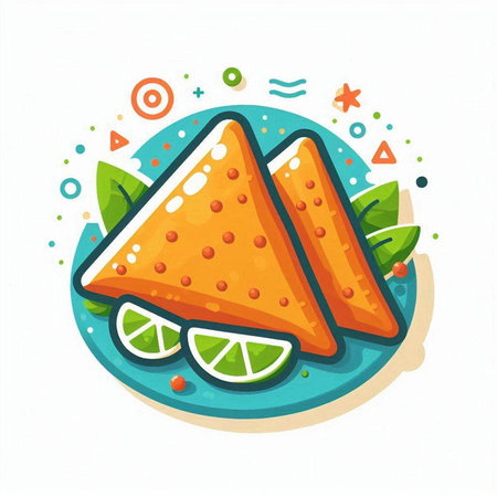 Mexican food vector illustration. Nachos with lime and pepper.のイラスト素材