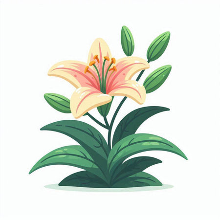 Lily flower isolated on white background. Vector illustration in cartoon style.のイラスト素材