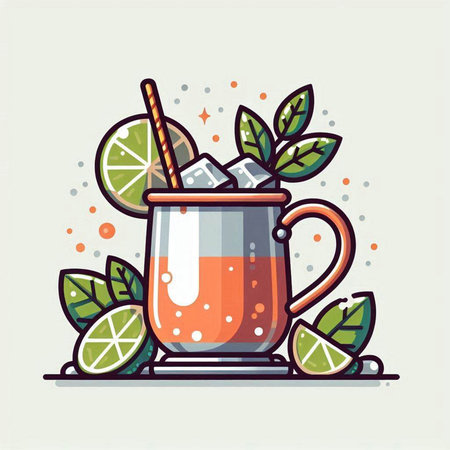 Cocktail with lime, ice and mint. Vector illustration.のイラスト素材