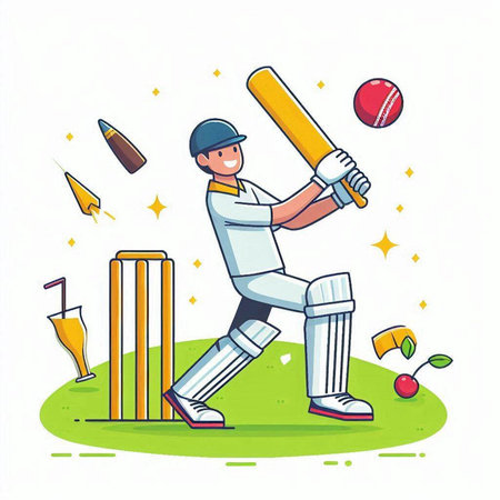 Cricket player batsman playing cricket. Flat vector illustration.のイラスト素材