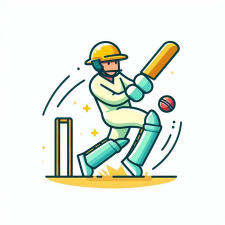 Cricket player with bat and ball, flat vector illustration.のイラスト素材