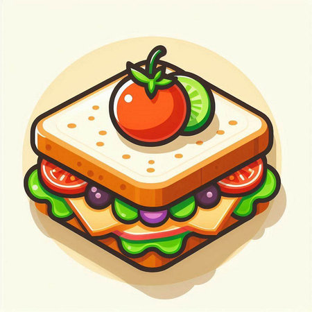 Sandwich with tomato and cucumber. Vector illustration in cartoon style.のイラスト素材
