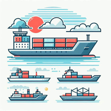 Cargo ship and containers. Freight transportation and shipping. Vector illustration.のイラスト素材