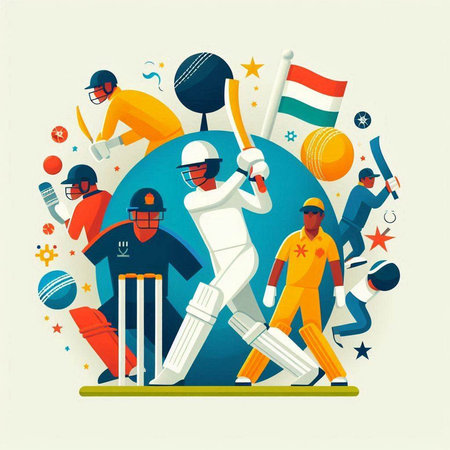 Cricket championship background with batsman and players. Vector illustrationのイラスト素材