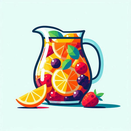 Fruit and berry lemonade in jug, vector illustration.のイラスト素材