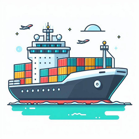 Cargo ship with containers. Freight transportation. Vector illustration.のイラスト素材