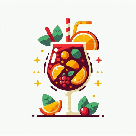 Cocktail with fruits and berries. Vector illustration in flat style.のイラスト素材