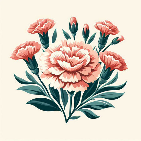 Carnation flower bouquet. Vector illustration in retro style.のイラスト素材