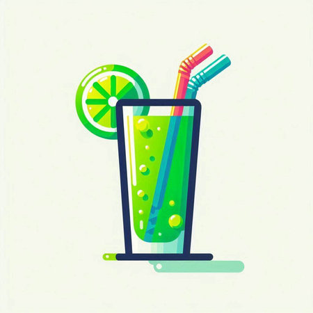 Cocktail with lime and straws. Vector illustration in flat style.のイラスト素材