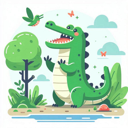 Crocodile in the park. Vector illustration in flat styleのイラスト素材