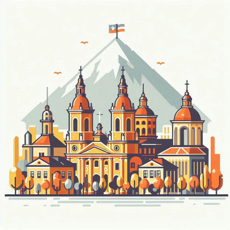 Church of St. Anthony in Vilnius, Lithuania. Vector illustration.のイラスト素材