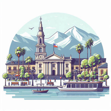 Town of Lausanne, Switzerland, Europe. Vector illustration.のイラスト素材