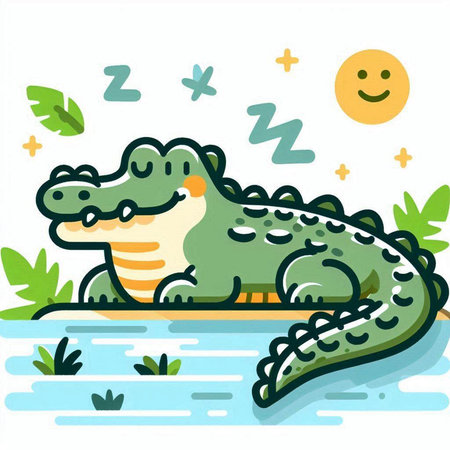 Crocodile sleeping on the bank of the river. Vector illustrationのイラスト素材