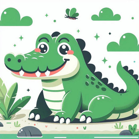 Cute crocodile in the jungle. Vector illustration. Eps 10のイラスト素材