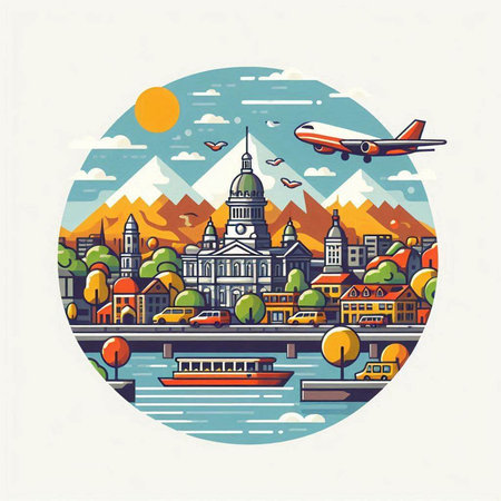 Travel to Russia. City landscape with buildings and landmarks. Vector illustration.のイラスト素材