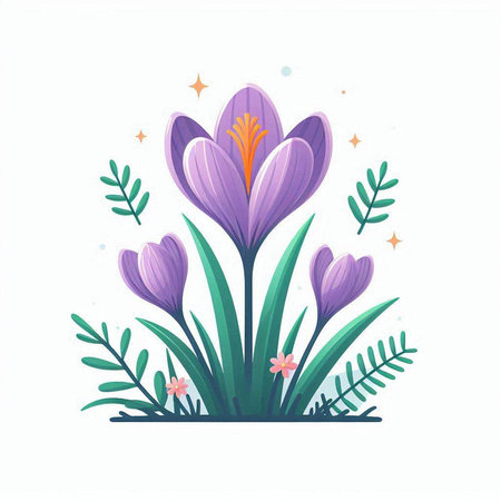 Spring crocus flowers. Vector illustration isolated on a white background.のイラスト素材