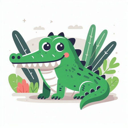 Cute cartoon crocodile character. Vector illustration in flat style.のイラスト素材