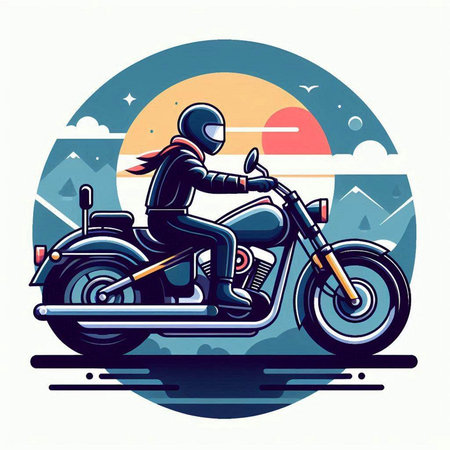 Biker on a motorcycle in the mountains. Vector illustration in retro style.のイラスト素材