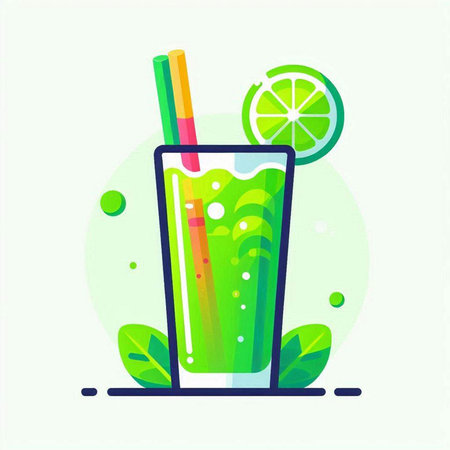 Cocktail with lime and mint. Vector illustration in flat styleのイラスト素材