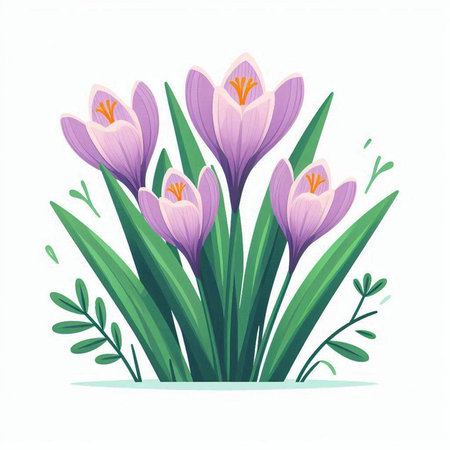 Spring crocus flowers. Vector illustration in cartoon style. Can be used for greeting cards, invitations, announcementsのイラスト素材