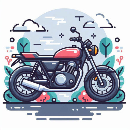 Motorcycle on the road. Vector illustration in a flat style.のイラスト素材