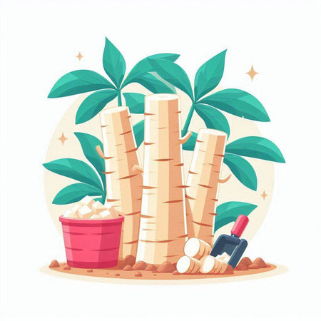 Coconut tree, palm tree, palm leaf, sugarcane, sugarcane vector illustration.のイラスト素材
