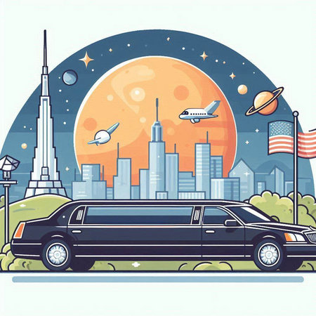 Luxury limousine on the background of the city. Vector illustrationのイラスト素材
