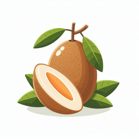 Santol fruit with leaves isolated on white background. Vector illustration.のイラスト素材
