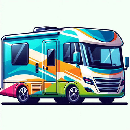 Camper van on white background. Vector illustration in retro style.のイラスト素材