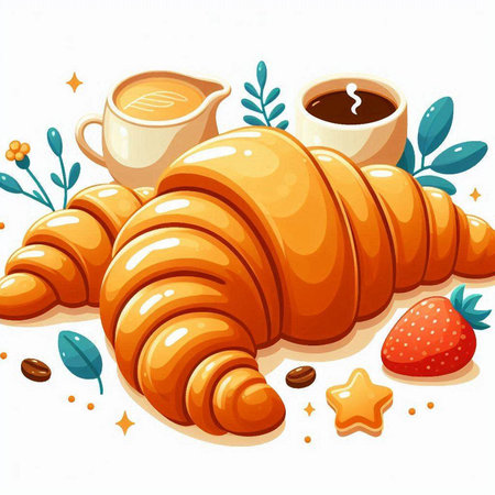 Coffee and croissant. Vector illustration on white background.のイラスト素材