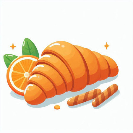 Orange and croissant on a white background. Vector illustration.のイラスト素材