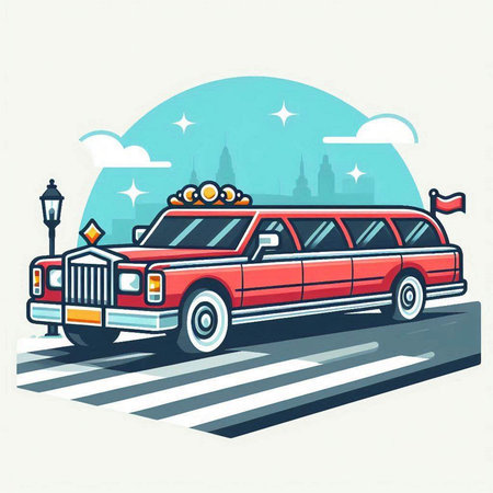 Vintage limousine on the city street. Vector illustration.のイラスト素材