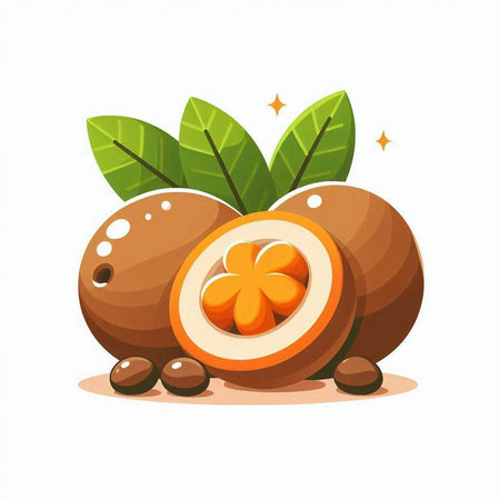 Coconut with leaves isolated on white background. Vector illustration.のイラスト素材