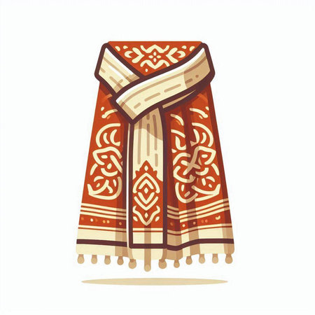 Vector hand drawn illustration of indian shawl isolated on white background.のイラスト素材