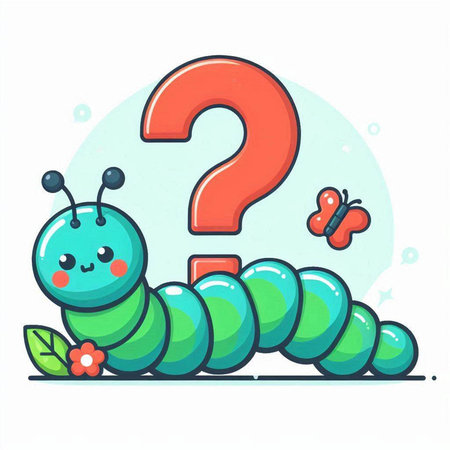 Cute cartoon caterpillar with question mark and butterfly. Vector illustration.のイラスト素材