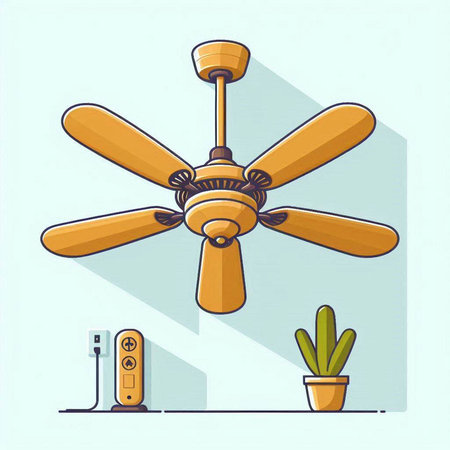 Ceiling fan and electric fan in flat style. Vector illustration.のイラスト素材