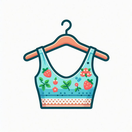 Illustration of a bib on a hanger with strawberries.のイラスト素材