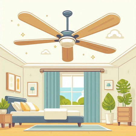 Ceiling fan in the living room. Cartoon vector illustration.のイラスト素材