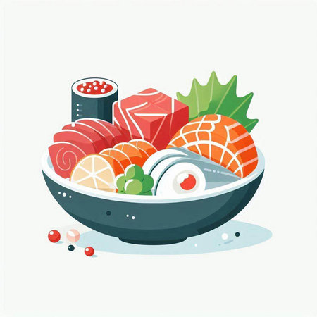 Illustration of sashimi in a bowl. Vector illustration.のイラスト素材
