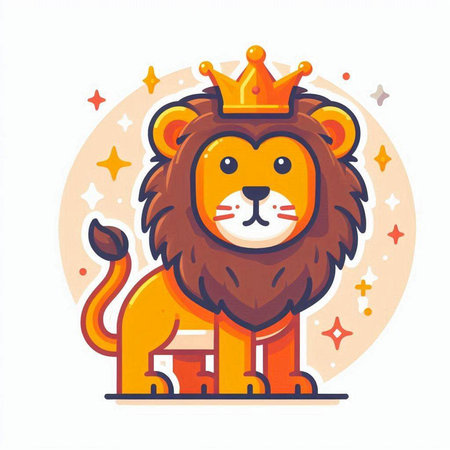 Lion king vector illustration. Cute cartoon lion with crown.のイラスト素材