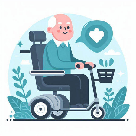 Elderly man in a wheelchair. Flat style vector illustration.のイラスト素材