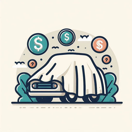 Car with money in the trunk. Vector illustration in linear style.のイラスト素材