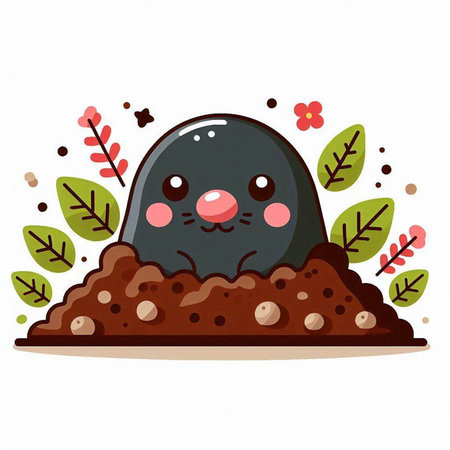Cute mole in the soil. Vector illustration of a mole.のイラスト素材