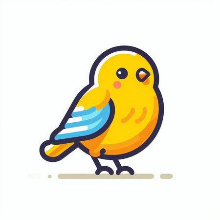 Cute yellow bird isolated on white background. Vector illustration in cartoon style.のイラスト素材