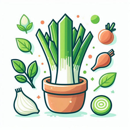 Vegetables and herbs in a pot. Vector illustration in flat style.のイラスト素材